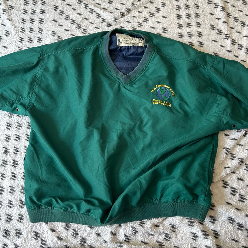 Old Vintage U.S. Environmental Rental Corporation Green Nylon Pullover